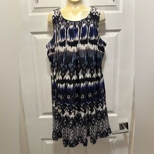 Japna Navy, Black and White Ikat-Print Sleeveless Dress